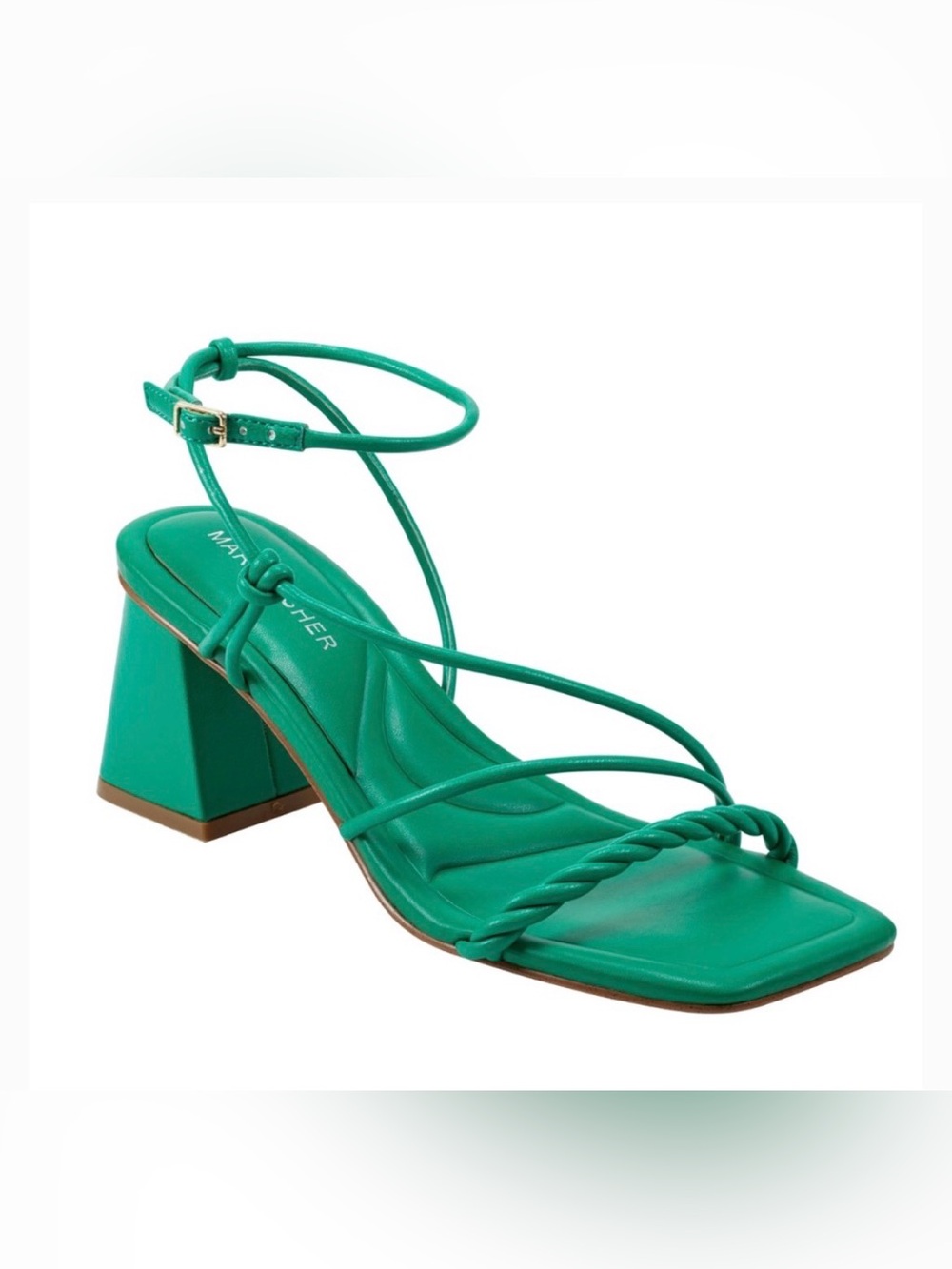 Marc Fisher Meggiane Green Twisted-Strap Block Heel Sandal Sz 8.5 Cushioned